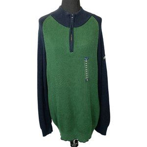 New Nautica Sweater size 2XL Quarter Zip Mock Neck Pullover Ribbed Green Logos